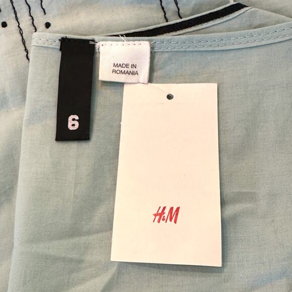 H&M | NWT | 6 | Blue Green Flutter Sleeve Butterfly Embroidery Retro Pinup Dress - Picture 4 of 9